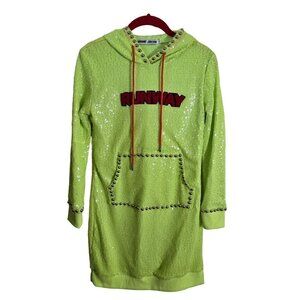 Shane Justin NWOT Runway Neon Sequined Silver Studded Hooded Dress Size S